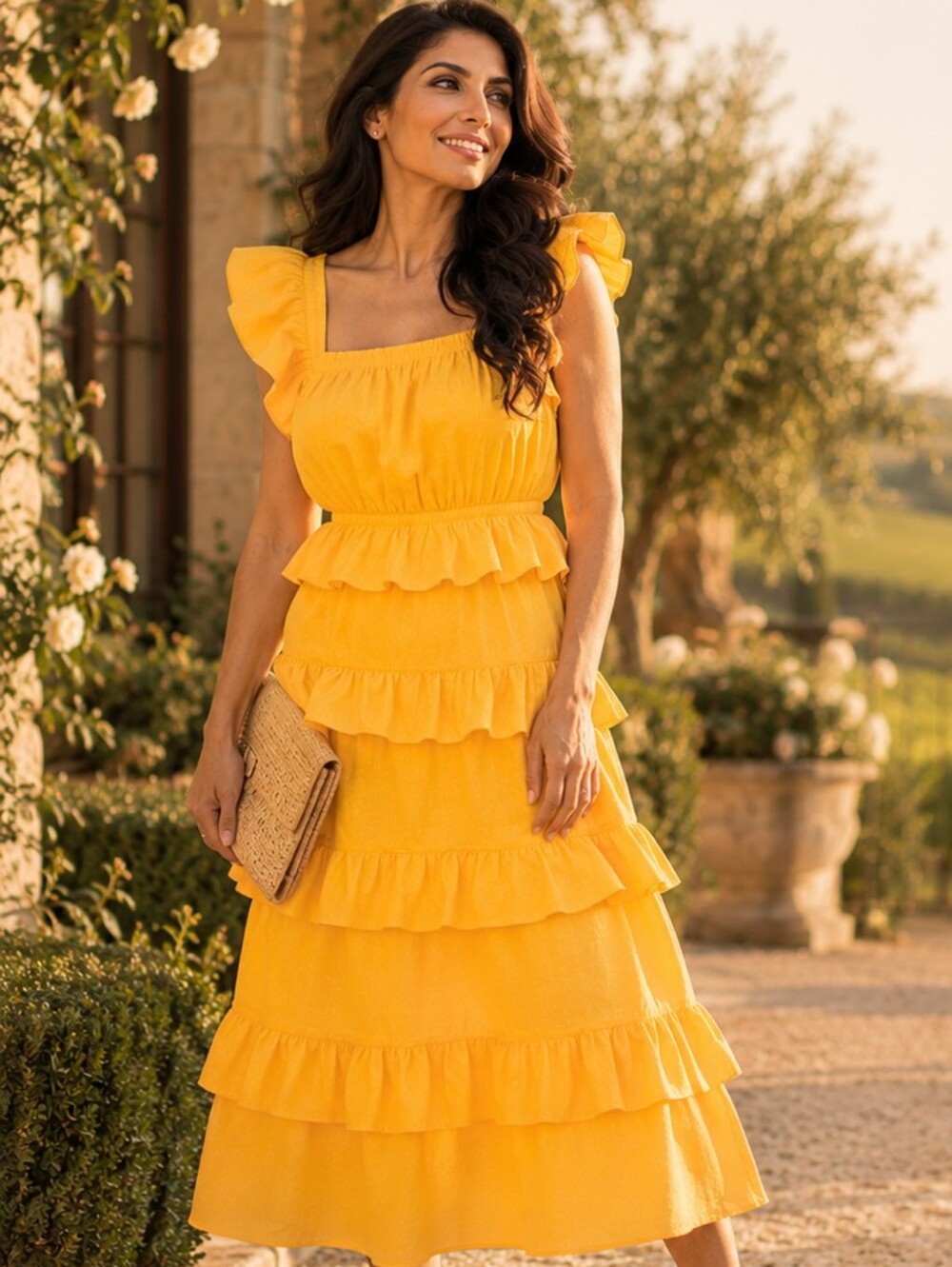 Rachel Parcell Marigold Ruffle Cotton Midi-Dress Size 14 NWOT Ray of Sunshine